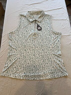 Adair XL Sleeveless Collared Floral Polo Golf Top - Green Floral